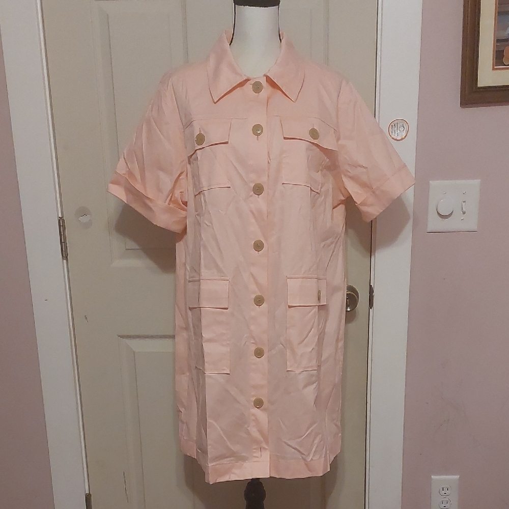 J.crew Gamine Pink Utility Style Cotton Stretch Shirt Dress Size 18 NWT